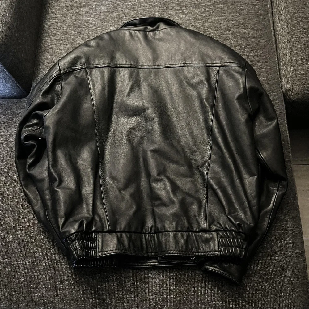 Fieldsheer Jacket Mens 46 Black Leather Motorcycle Biker Elastic Waist Zip Moto